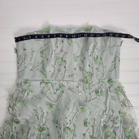 Dessy Collection Strapless Green 3D Embroidered Sequin Tiered Maxi Dress Sz 14R - Picture 12 of 14